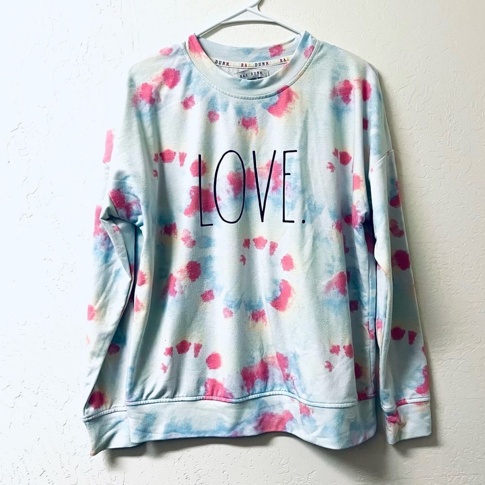 Rae Dunn LOVE Rainbow Tie Dyed Sweatshirt Pastel Cotton Candy Size XS